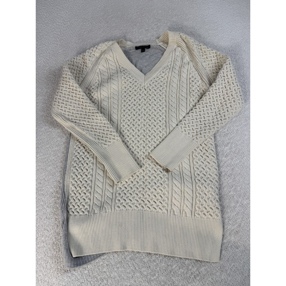 Banana Republic Womens Cable Knit V Neck Tunic Long‎ Sleeve Ivory Sweater Medium